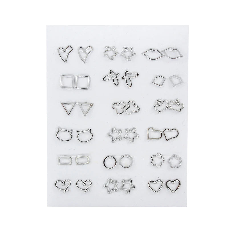 36Pairs/18pairs Earrings Mixed Styles Rhinestone Sun Flower Geometric Animal Plastic Stud Earrings Set for Women Girls Jewelry