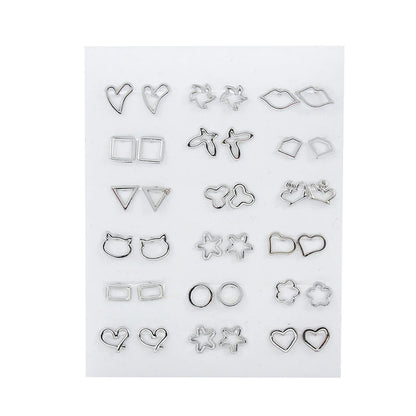 36Pairs/18pairs Earrings Mixed Styles Rhinestone Sun Flower Geometric Animal Plastic Stud Earrings Set for Women Girls Jewelry
