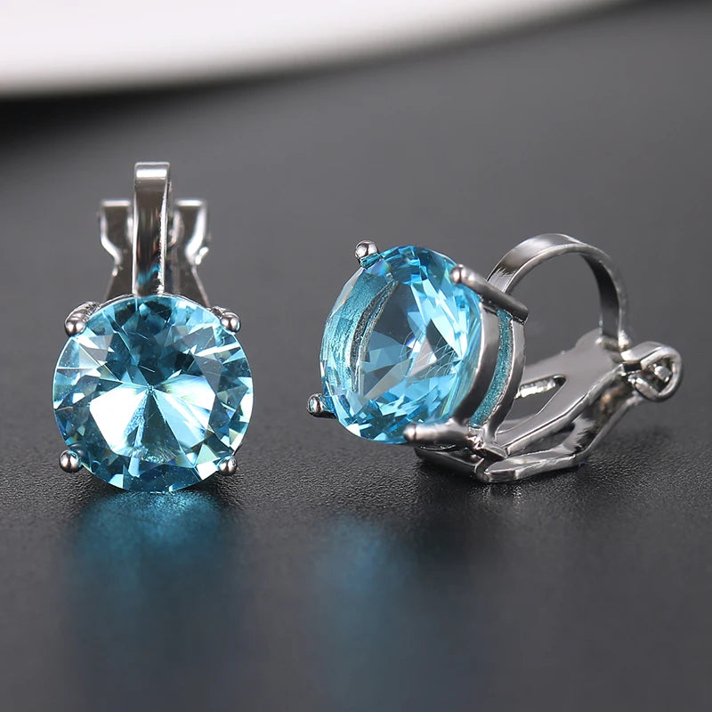 Water Drop Cubic Zirconia Clip Earrings With Elegant Blue Stone Earrings for Punk Girl Party Pendientes Mujer Moda