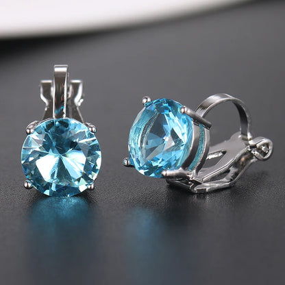 Water Drop Cubic Zirconia Clip Earrings With Elegant Blue Stone Earrings for Punk Girl Party Pendientes Mujer Moda