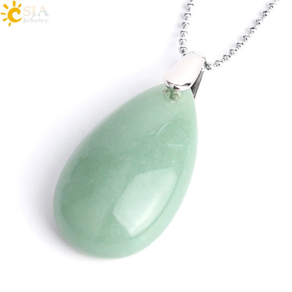 CSJA Natural Gem Stone Pendant Water Drop Necklaces Pendants Tiger Eye Lapis Lazuli Clear Crystal Opal Healing Jewellery E526