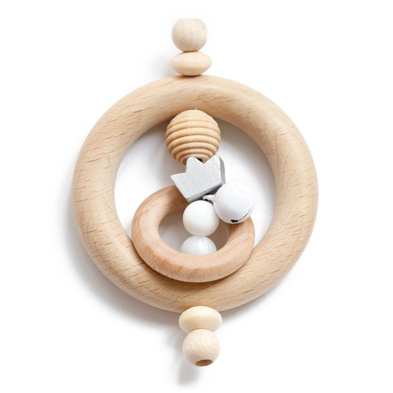 Baby Toys 1pc Silicone Beads Cartoon Rattle Teething Ring of Beech Wood 0-12 Moths Children Christmas Stroller Let's Make