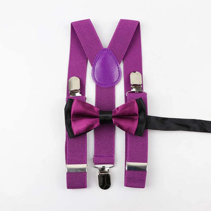 Solid Color Children Belt Bowtie Set Baby Boys Suspenders Polyester Y-Back Braces Two Colors Bow Tie Adjustable Elastic Kids