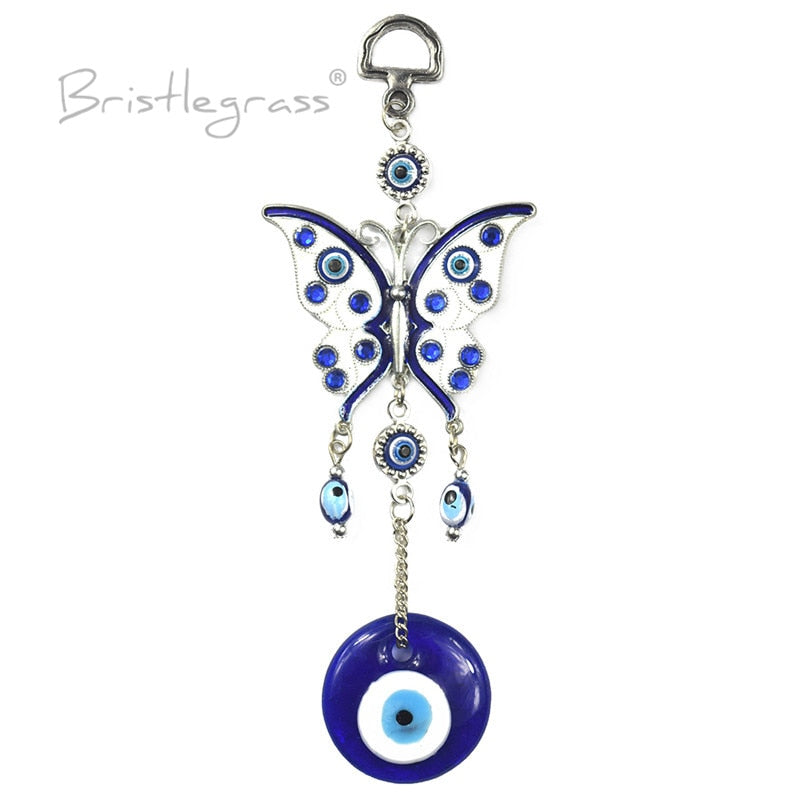 BRISTLEGRASS Turkish Blue Evil Eye Rhinestone Butterfly Wall Hanging Pendants Amulets Lucky Charm Blessing Protection Decor