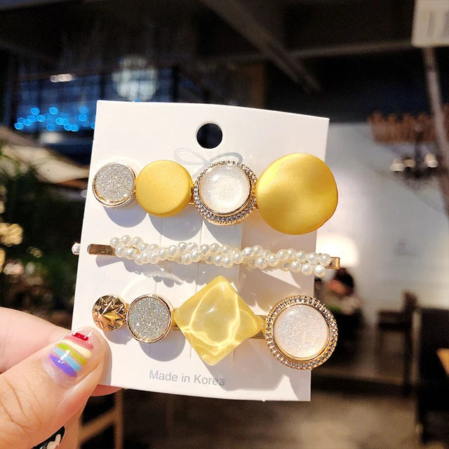 Hair Clips for Women Headband Hairpins Barrettes Pearl Geometric Girls Hairgrips Fashion Hair Jewelry Accessories 3pcs/Set