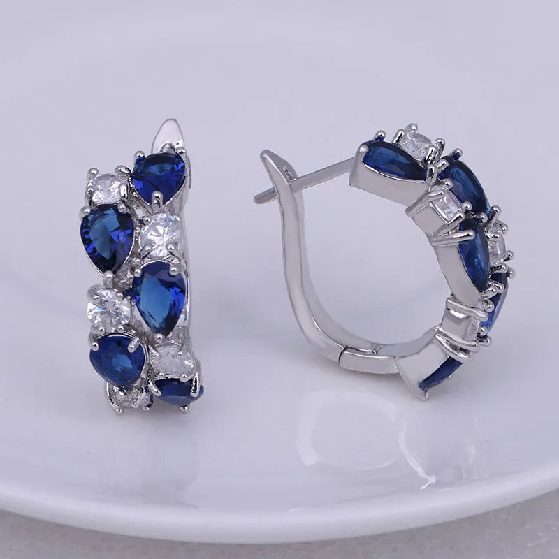 LXOEN 2022 Classic Semi-Precious Stone Stud Earrings for Women Silver Color Round Studs Ear Jewelry Brinco Bijoux