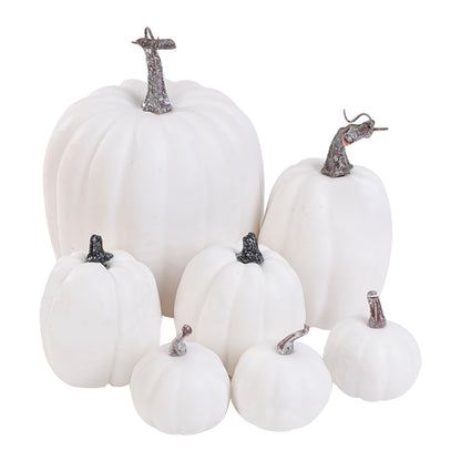 7pcs Artificial Pumpkin Mold White Yellow Halloween Thanksgiving Autumn Harvest Pumpkin Props for Home Halloween Decoration