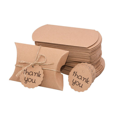 Kraft Paper Box Thank You Candy Boxes Mini Pillow Shape Wedding Favors Box for Thanksgiving Birthday Eater Party Supplies