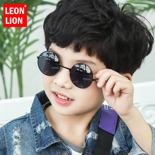 LeonLion 2023 Round Sunglasses Children Luxury Brand Sunglasses Children Cute Glasses for Boy/Girl Mirror Oculos De Sol Feminino