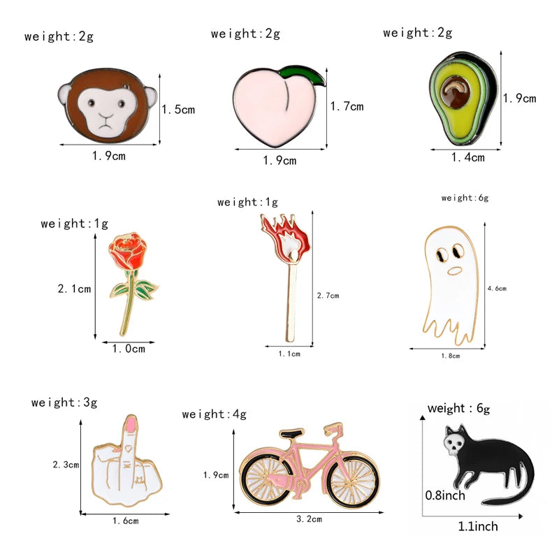 Rainbow Enamel Lapel Cartoon Pins Fruits Food Mix Brooches Badges Backpack Cute Pins for Friends Jewelry