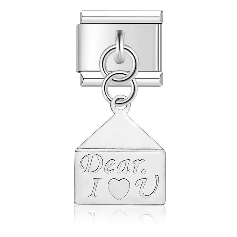 Hapiship 9mm Width New Original Daisy I Love You Heart Flower Italian Charm Fit Bracelet Stainless Steel Jewelry Making DJ047