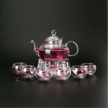 Tea Set High Borosilicate Glass Tea Pot Set Infuser Coffee Tea Leaf Herbal 6 Cups Warmer Teapot Kitchen Accessories Home