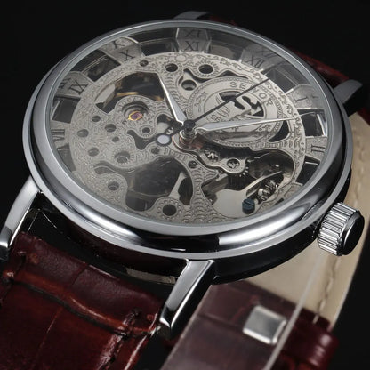 Casual New Fashion SEWOR Brand Skeleton Men Male Military Army Clock Classic Luxury Gold Mechanical Hand Wind Wrist Watch