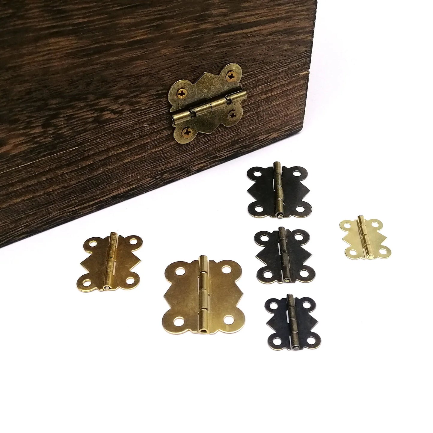 12pcs Mini Butterfly Shape Jewelry Chest Wooden Box Case Furniture Dollhouse Door Hinge With Screw 17x20 20x25 25x30mm