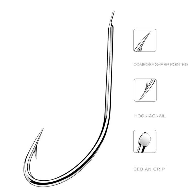 100pcs/Bag Iseama Circle Carp Eyed Fishing Hook Size 1# to 14# Ring Eye Japan High-Carbon Steel Fish Hook