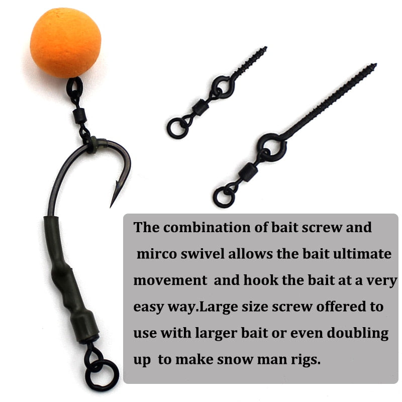 10PCS Boilie Screw With Mirco Ring Swivel for Ronnie Rig D-Rig Chod Rig Terminal Tackle Bait Holder Screw Carp Fishing Accessory