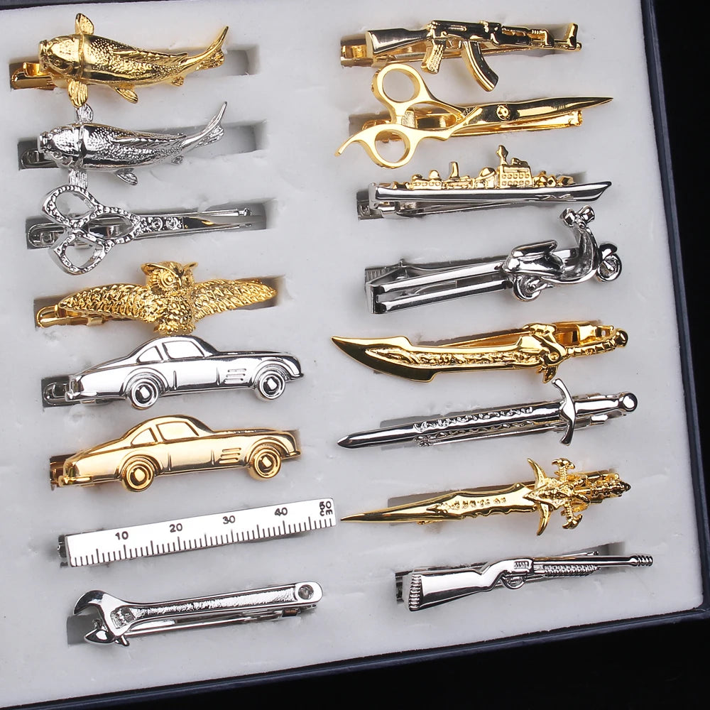 Tie Clip for Men Classic Meter Tie Pin Copper Tie Bar Quality Enamel Tie Collar Pin Crystal Business Corbata