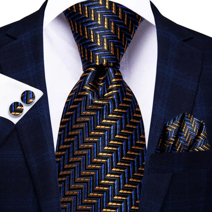 Business Tie for Men Silk Blue Tie Dots Necktie Set Plaid Cufflinks for Wedding Business Tie 150cm Hi-Tie SN-3529