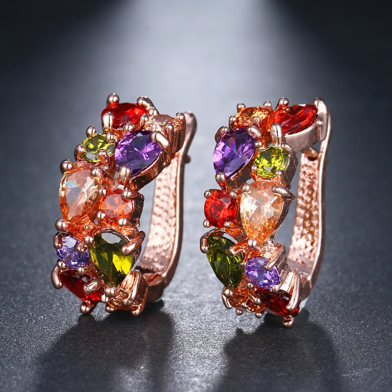 EMMAYA Luxury Rose Gold Color Earrings Flash CZ Zircon Ear Studs 12 Colors Earrings Women Brincos