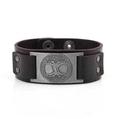 Skyrim Tree of Life Vintage Wrap Wicca Metal Leather Bracelet Amulet Adjustable Cuff Bracelet Vintage Jewelry Men