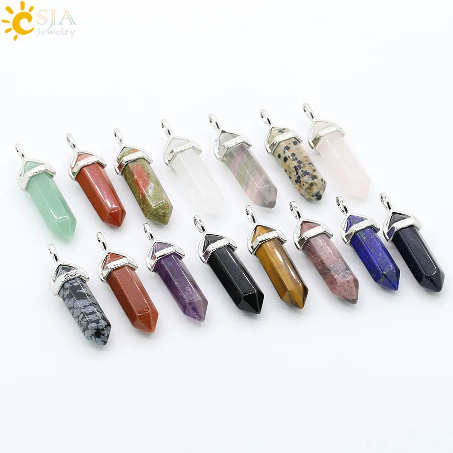 CSJA Bullet Natural Stone Pendant Real Purple Crystal Men Women Chakra Gem Stones Quartz Aventurine Pendants Jewelry  E001