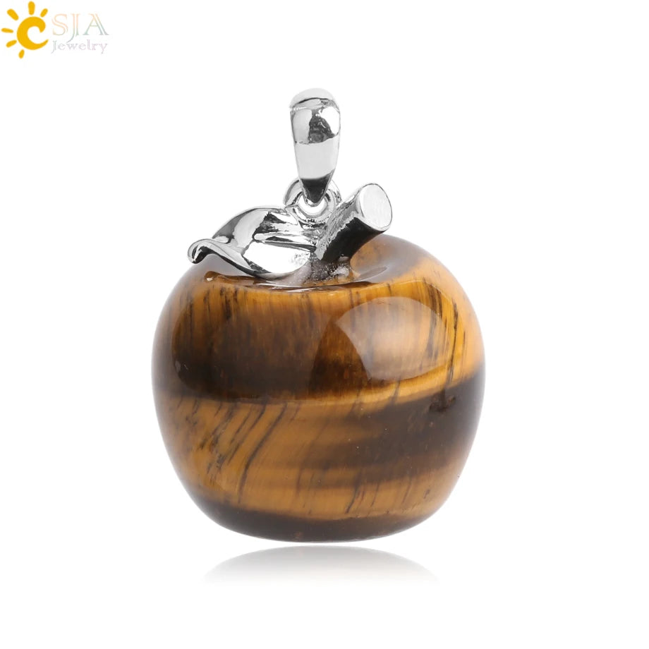 CSJA Apple Natural Stone Pendant Crystal Amethysts Pendants Rose Pink Quartz Necklaces Jewelry for Female Women Chrismtas G046