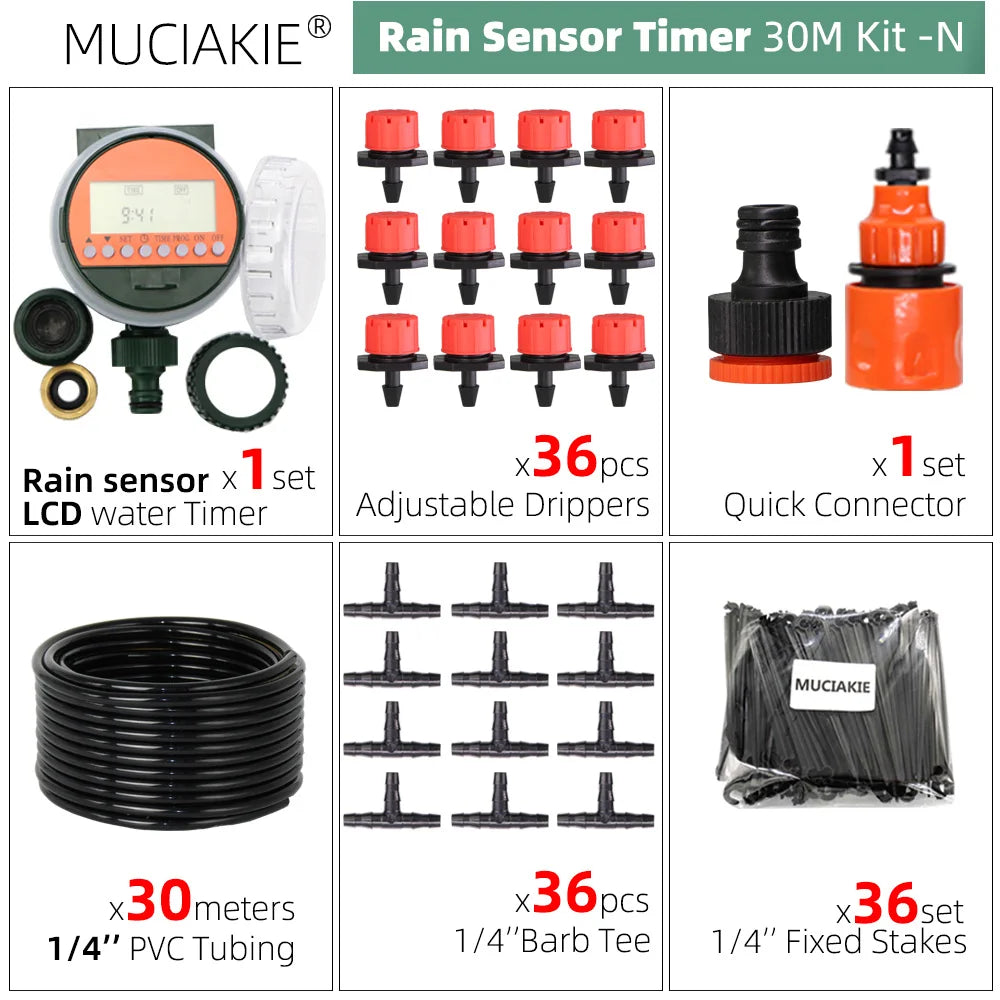 MUCIAKIE 50m-5m DIY Drip Irrigation System Automatic Watering Garden Hose Micro Drip Watering Kits With Adjustable Drippers