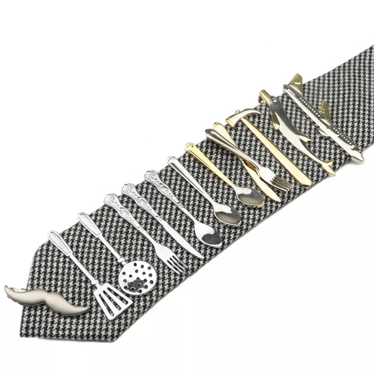 1 Piece Chrome Stainless Glasses Car Airplane Fork Spoon Shape Metal Tie Clip for Men Necktie Clips Pin for Mens