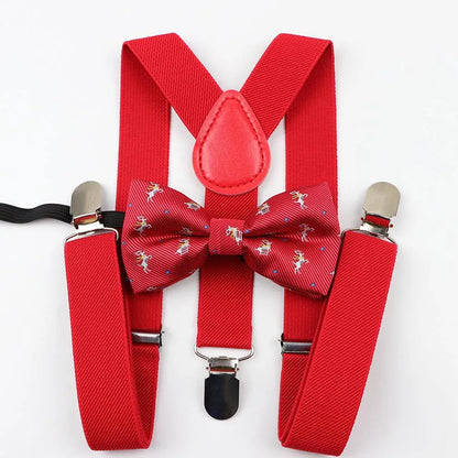 Cartoon Children Belt Bowtie Set Baby Boys Suspenders Polyester Y-Back Braces Two Colors Bow Tie Adjustable Elastic Kids