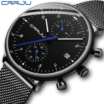 Mens Watch CRRJU Luxury Top Brand Men Stainless Steel WristWatch Men's Military Waterproof Date Quartz Watches Relogio Masculino