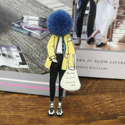 Fashion Brooch Pins for Woman Brooches Girls Face Cartoon Models Acrylic Brooches Kawaii Pompom Clothing Jewelry Accessories