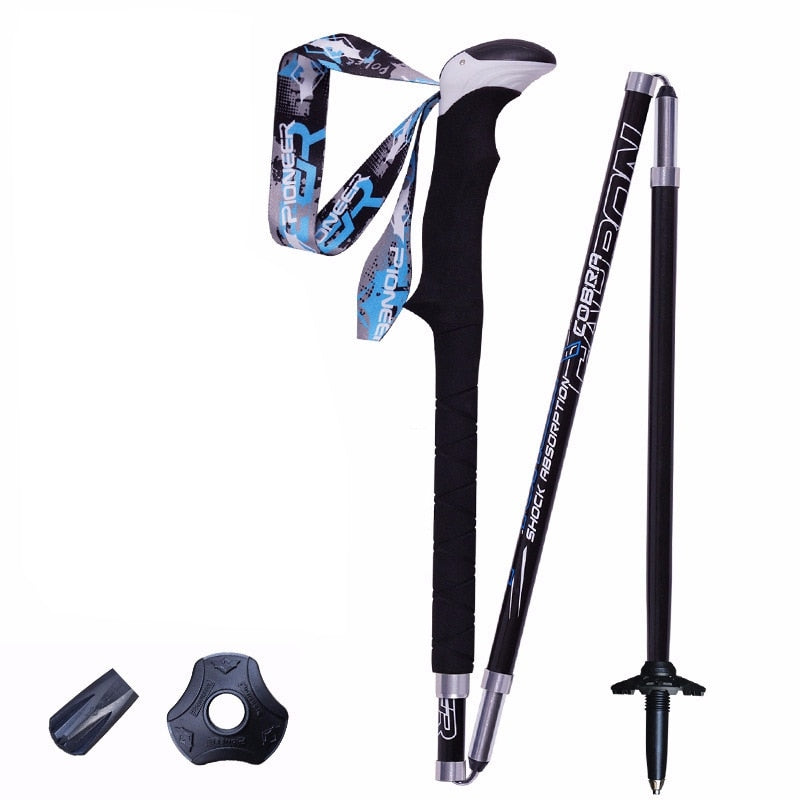 2 Pcs/Pair Portable Collapsible Carbon Fiber Trekking Poles Quick Lock Compact Folding Walking Stick Tourism Trail Running