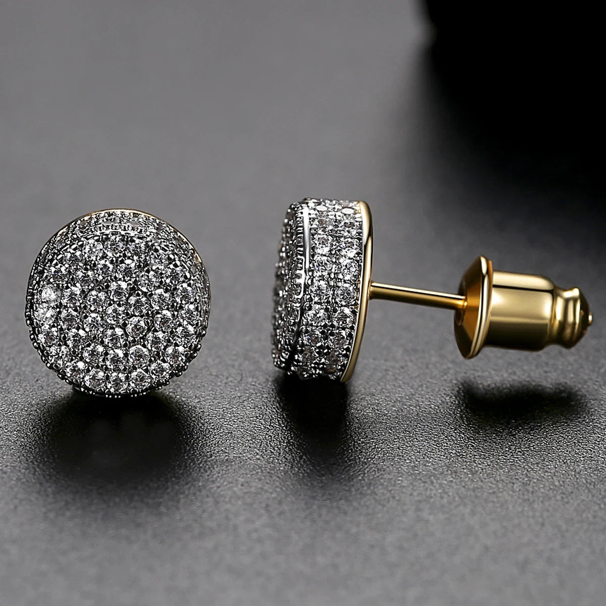 LUOTEEMI Elegant Small Hip Hop Round Stud Earrings for Women Korean Style AAA Black/White Cubic Zircon Fashion Jewelry for Men