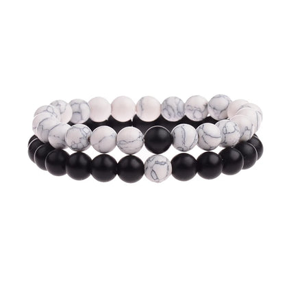 Couples Distance Bracelet Natural Wood Stone White and Black Yin Yang Beaded Bracelets for Men Women Best Friend Valentine's Day