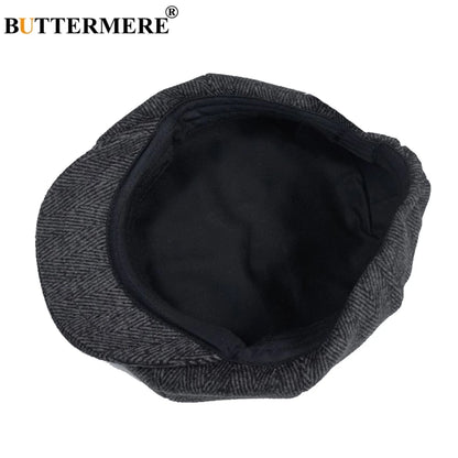 BUTTERMERE Newsboys Beret Herringbone Men Flat Caps Wool Casual Winter Tweed Female England Style Classic Octagonal Hats and Cap