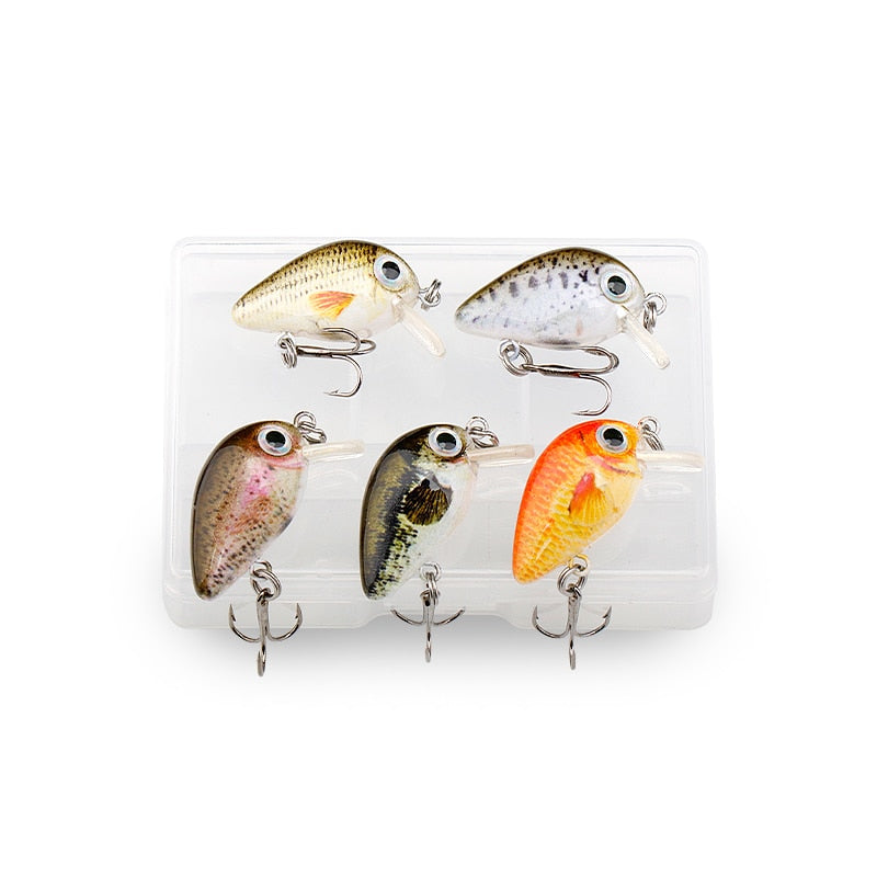 TREHOOK 5pcs 1.5g 3cm Mini Wobblers/Crankbait Fishing Lure Artificial Bait Hard Floating Wobbler for Fish Bass Fishing Tackle
