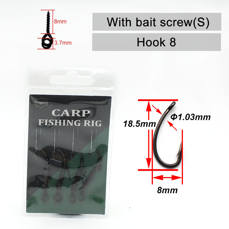 4PCS Carp Rig  Coated Barbed Carp Fishing Hook Ready Tied Ronnie Rig Hook Links Hair Combi Chod Rig 4 6 8