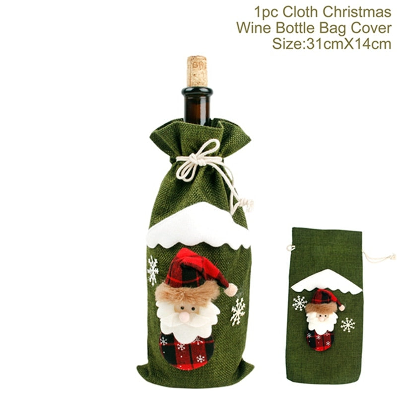 Christmas Wine Bottle Cover Merry Christmas Decor for Home 2023 Navidad Noel Christmas Ornaments Xmas Happy New Year 2024