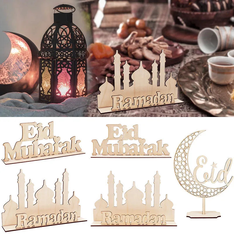 Wooden EID Mubarak Decoration Ramadan Mubarak Ornaments Islamic Muslim Pendant Eid Al Adha Party Supplies Ramadan Kareem