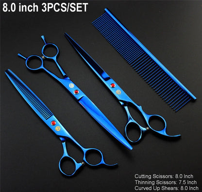 Brand Pet Grooming Scissors Set 7 8 Inch Professional Japan 440C Dog Shears Hair Cutting Thinning Curved Scissors With Comb Bag