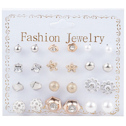 Crystal Simulated Pearl Earrings Set Women Jewelry Accessories Piercing Ball Stud Earring Kit Bijouteria Brincos