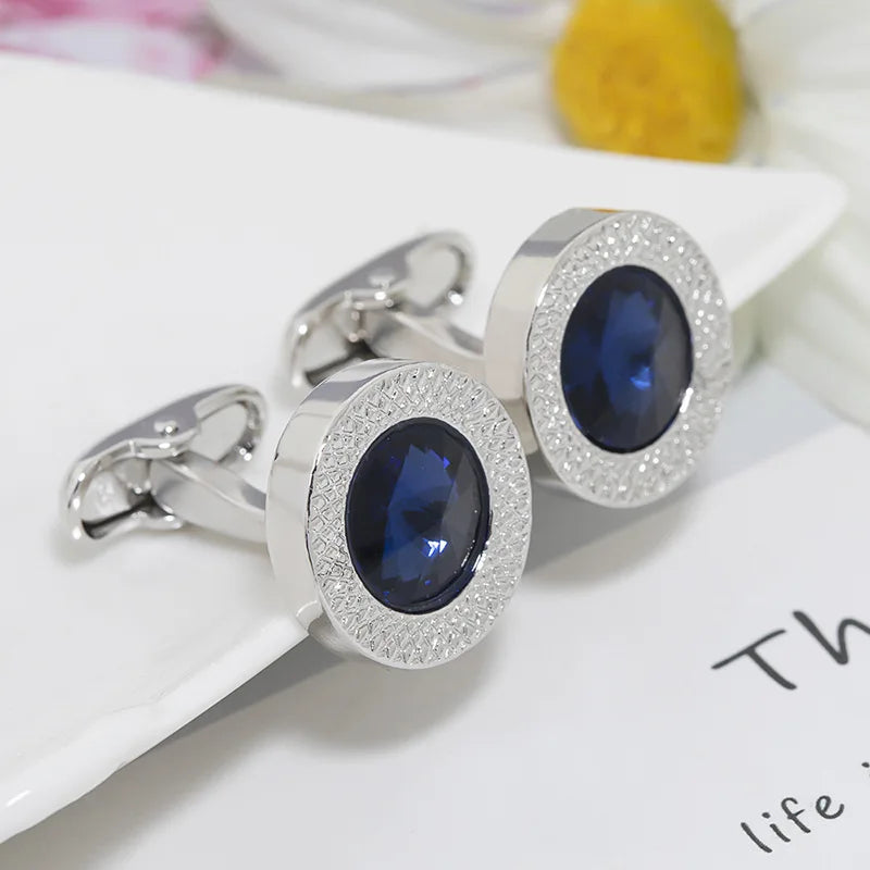 Simple Luxury Colorful Drusy Stone Cufflinks for Men Women Round Rhinestone Cuff Links Novelty Shirt Sleeve Buttons Accessories