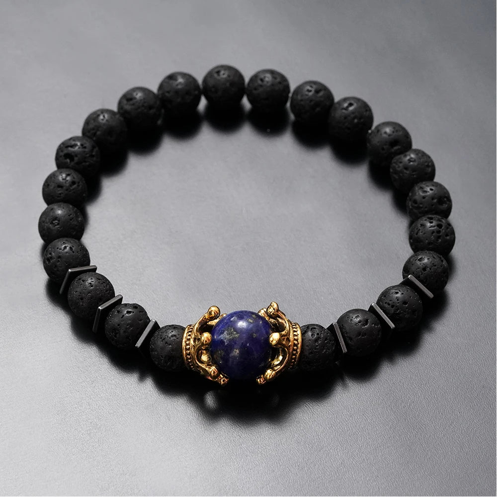 Charm Bracelet for Men Fashion Luxury Antique Crown High Quality Tiger Eye Stone Bead Bracelets Jewelry Male Pulseira Bileklik