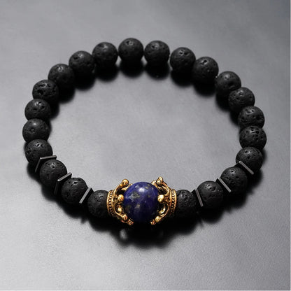 Charm Bracelet for Men Fashion Luxury Antique Crown High Quality Tiger Eye Stone Bead Bracelets Jewelry Male Pulseira Bileklik