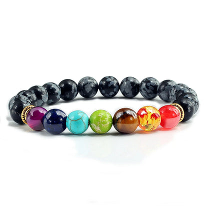 Natural Stone Tiger Eye 7 Chakra Bracelets & Bangles Yoga Balance Beads Buddha Prayer Elastic Bracelet Men Pulseira Masculina