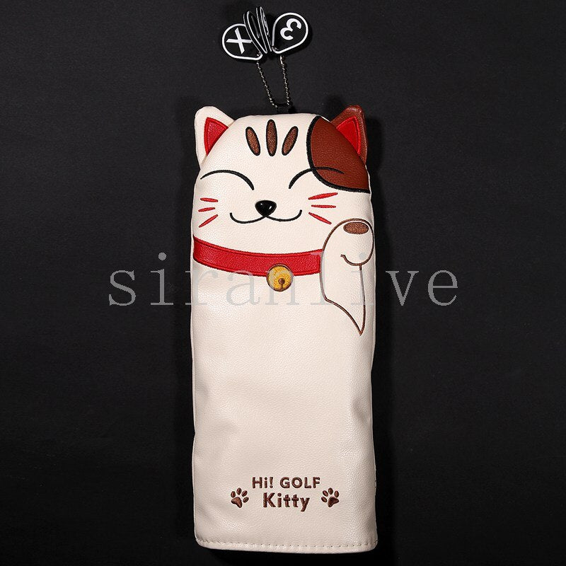 Money Cat PU Leather Golf Headcovers Head Covers Driver FW UT Utility With Number Tag