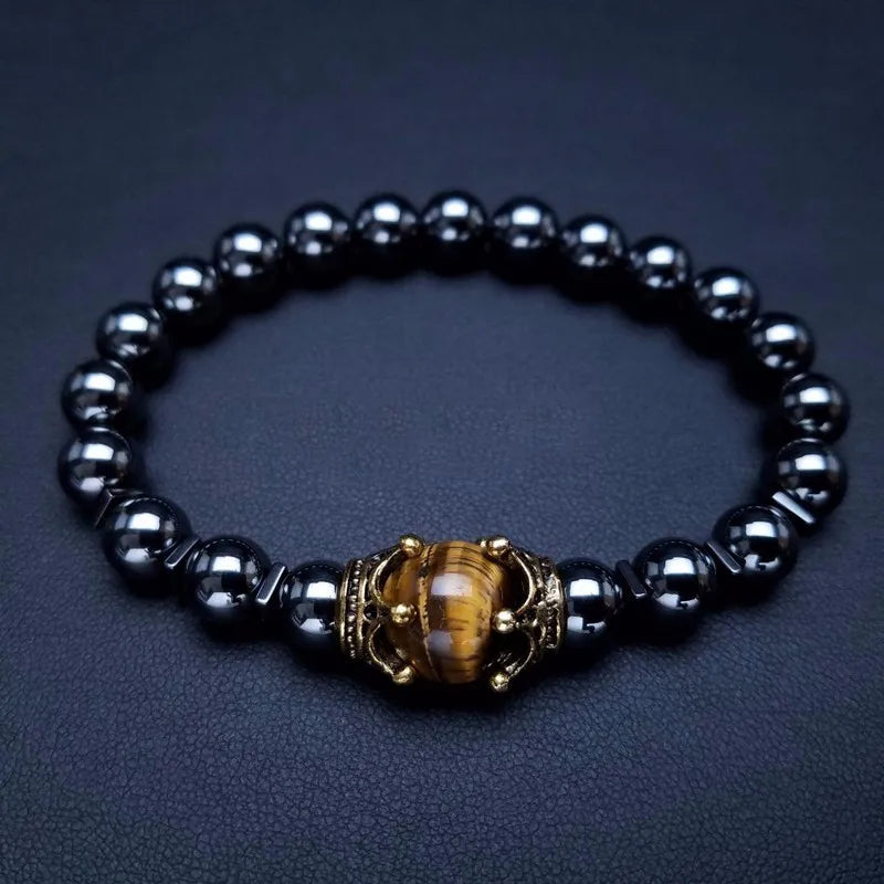Charm Bracelet for Men Fashion Luxury Antique Crown High Quality Tiger Eye Stone Bead Bracelets Jewelry Male Pulseira Bileklik
