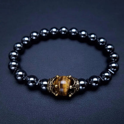 Charm Bracelet for Men Fashion Luxury Antique Crown High Quality Tiger Eye Stone Bead Bracelets Jewelry Male Pulseira Bileklik