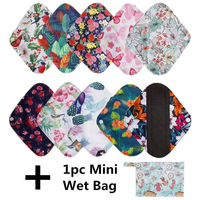 [Simfamily]10PCS Reusable Pads Bamboo Charcoal Sanitary Pads Mama Menstrual Cotton Pads Washable Panty Liner Pads Health Feminin
