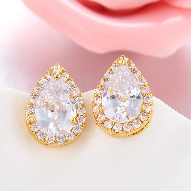 Nigerian Water Drop Cubic Zirconia Wedding Jewelry Sets Inlay Luxury Crystal Bridal Jewelry Set for Bridesmaids AS099